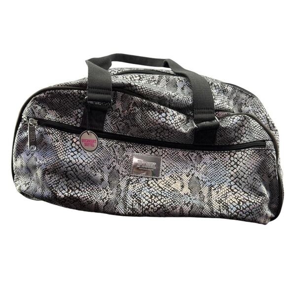 Pink Victoria Secret Black Silver Snakeskin Metallic Suitcase Large Carry On - Picture 1 of 8
